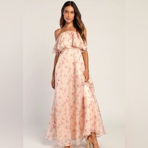 Lulu's -  Pink Floral Print Organza Maxi Dress - Large